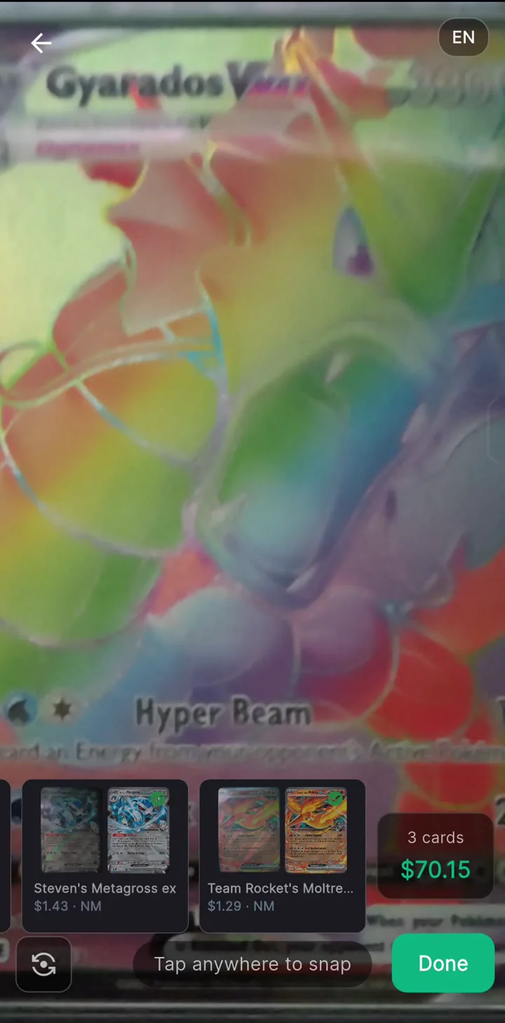 Scan cards as the collection total grows